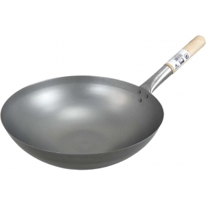 Pánev WOK 35cm s dřevěnou rukojetí - ploché dno Pánev WOK 35cm s dřevěnou rukojetí - ploché dno
